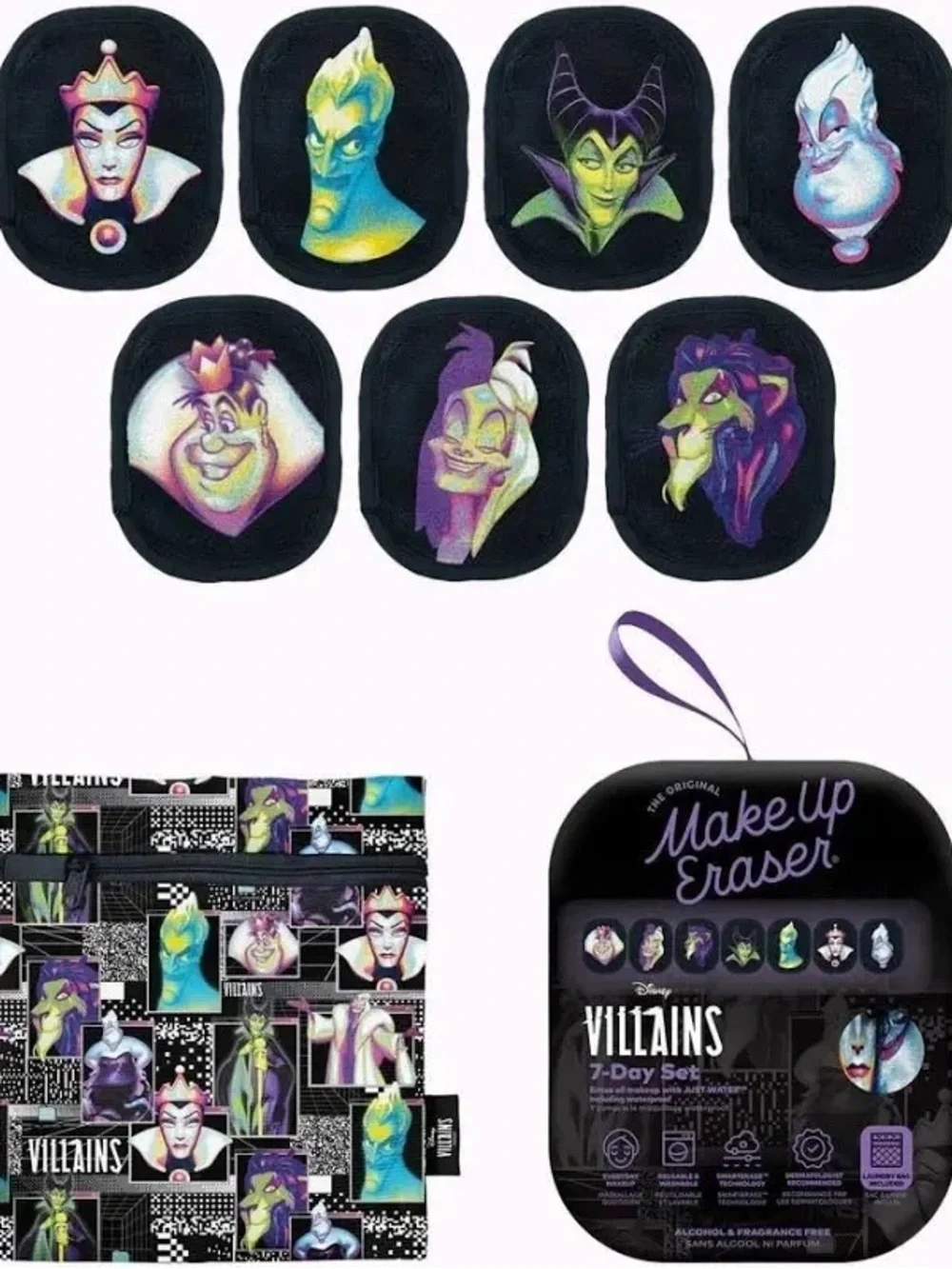 MakeUp Eraser Black Reusable Makeup Removal Pads with Multicolor Artwork